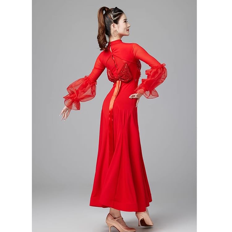 Damska sukienka do tańca towarzyskiego Kostiumy wydajnościowe z kołnierzykiem cheongsam Foxtrot Walc Nowoczesny strój do tańca flamenco Długa spódnica na studniówkę
