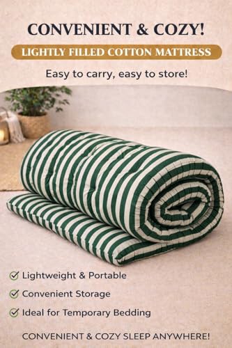 Image of Adim's Handmade Traditional Quilt Gadda Mattress, Green Lining, 7x6 ft,Pure Cotton Fabric, Cotton Filled, Firm, Reversible Design, for Floor Sleeping and Bed Use