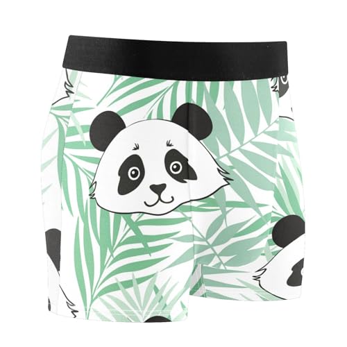 FRODOTGV Panda Herren-Boxershorts, Motiv: grüne Palmblätter, bequeme Bambus-Boxershorts, Panda-Grünes Palmblatt, Small
