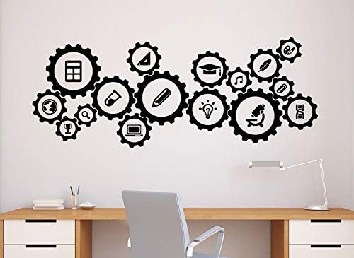 Gears Mechanism Wall Decal Engineering Vinyl Sticker Science Education Home Office School Decor Interior (72n)