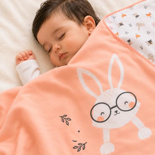Image of TinyLane - Curated for you! Reversable Bamboo Cotton Blanket for New Born Baby, Baby Blanket All Season, Baby Blanket for 0-2 Years, Pack of 1, 100 * 80cm, Animal Faces Design