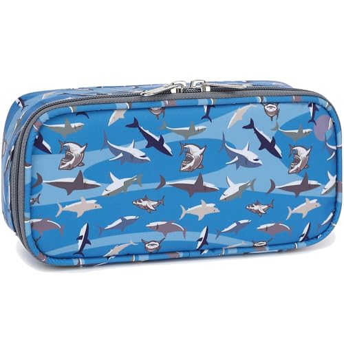 FlowFly- Estojo de lápis para meninos e meninas, bolsa de lápis de grande capacidade para crianças, bolsa de caneta macia portátil para adolescentes, tubarão