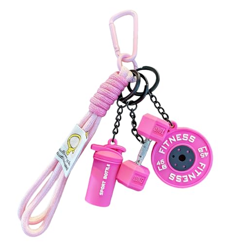 BelleFlair Rosa Fitness Schlüsselanhänger mit Hantel, Gewicht, Süßes Gym Zubehör für Damen und Männer, Motivations Shaker Anhänger als Geschenk, Crossfit Tasche Auto Schlüssel-Zubehör