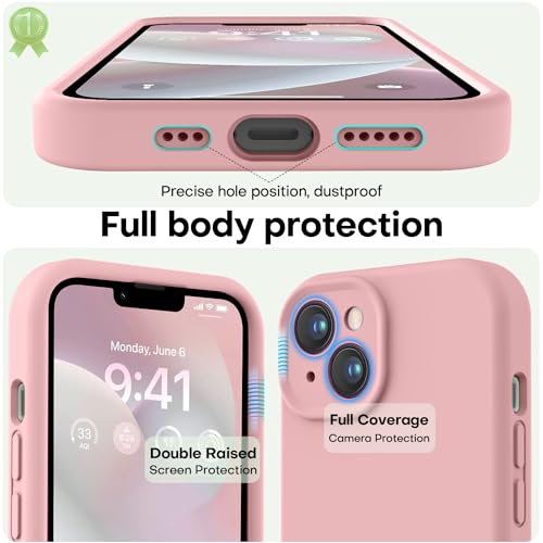 Image of LOVE 3000 Designed for iPhone 14 Case, Premium Silicone with [Soft Anti-Scratch Microfiber Lining] Shockproof Protective Phone Case for Men Women Girls 6.1 inch, Pink Sand