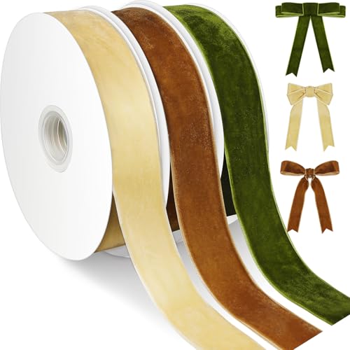 3 Rolls Christmas Velvet Ribbon, 1' Vintage Fabric...