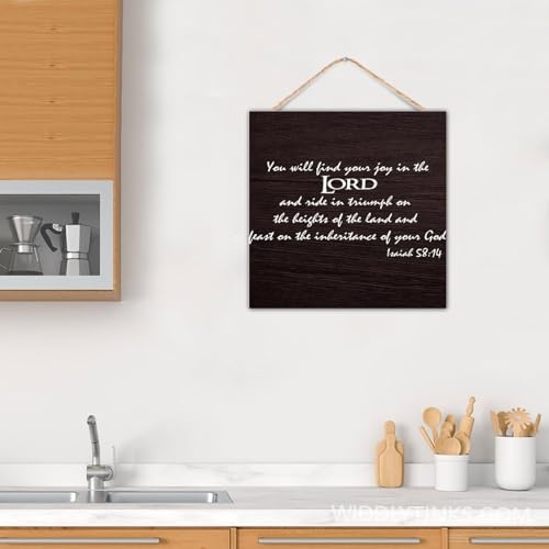 Placa de madera con versículo bíblico Isaías 58:14 que inspira paz 6
