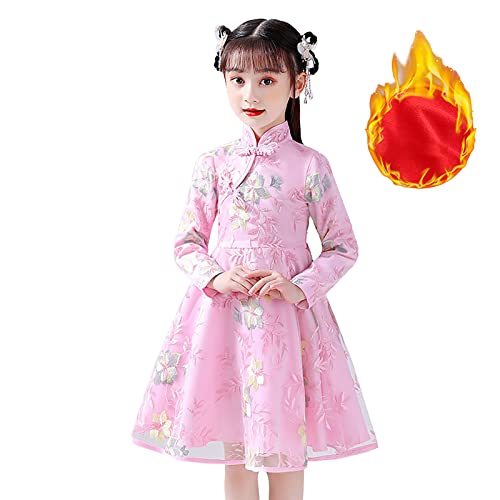 OBiQuzz Niños Niños Bebé Niños Vestidos De Hada Para El Calendario Chino Año Nuevo Forro Polar Cálido Princesa Vestidos Bordados Traje Traje de Rendimiento Mini Falda, Rosa., 10-11 años