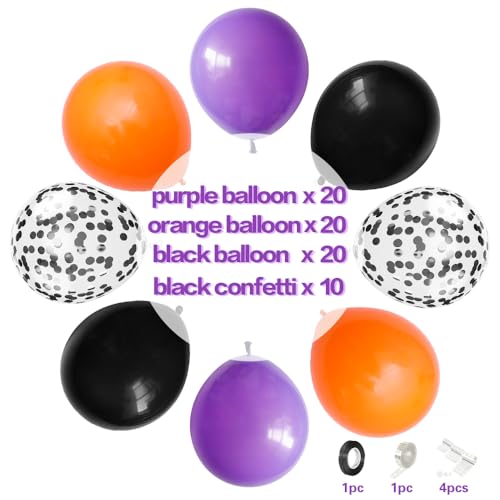 Image of Orange Purple Black Balloons, 70-pack Halloween Balloons for Party