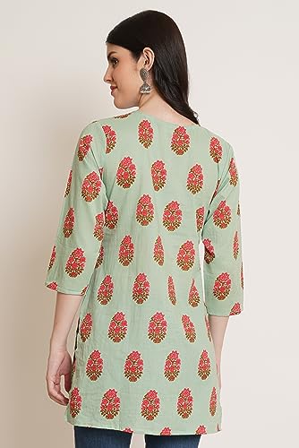 Image of Amazon Brand - Anarva Jaipuri Cotton Printed Short Kurti for Women