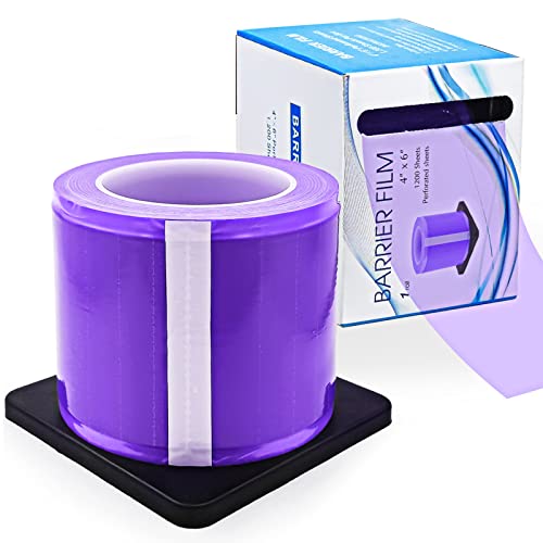 1200 Sheets Barrier Film Purple Dental Surface Tape with Dispenser Box, 4" x 6" Tattoo Machine Barrier Film Tattoo Plastic Cover Wrap Disposable