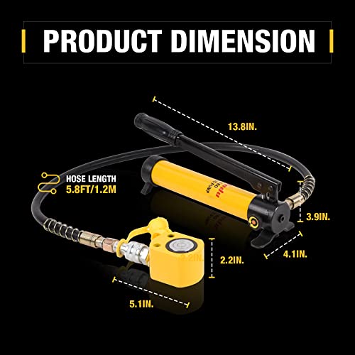 Image of 10T Low Profile Hydraulic Cylinder Ram Jack Kit FPY-10 0.43 inch Stroke + CP-180 400cc Manual Hydraulic Hand Pump Hydraulic Porta Power Kit