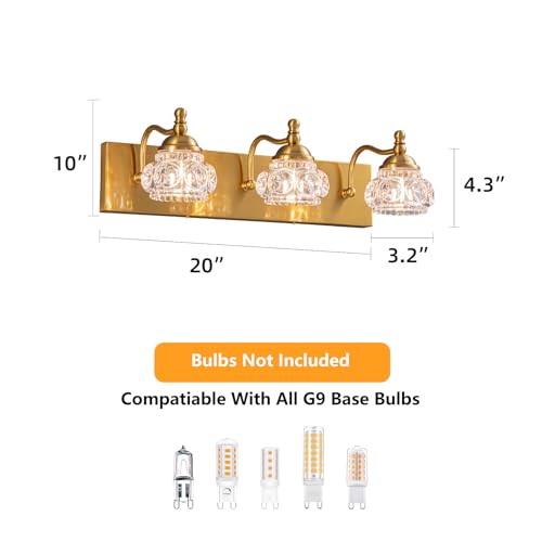 Image of 3-Light Bathroom Light Fixtures, Gold Vanity Light Farmhouse Wall Sconces with Frosted Glass Shade, Modern Bathroom Wall Lamp for Mirror Bedroom Hallway Living Room
