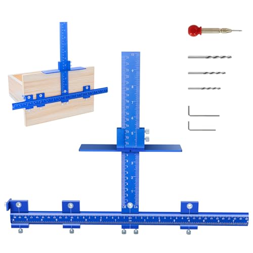 DOCXCDO Aluminum Cabinet Hardware Jig Tool for Handles Pulls Knobs, Cabinet Pull Jig with Automatic Center Punch, Hardware Template for Door Drawer Handles Installation.(Aluminum-Blue)