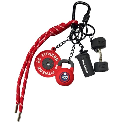 Urvara 5 Piece Red Mini Gym Plate Keychains, Gym Accessories Gifts for Men, Aesthetic Bag Charms for Handbags, Fitness Inspired Keychain Set for Gym Enthusiasts