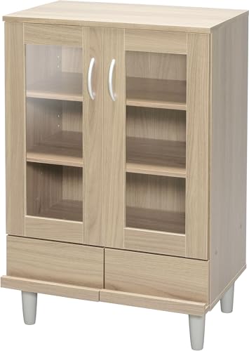 Iris Ohyama, Aparador con cajones y estantes/Vitrina de Madera/Armario con Puertas, Diseño,Ajustable en Altura Cada 3,2 cm, Cocina, Sala - Cabinet - KPB-9360 - Marrón Claro