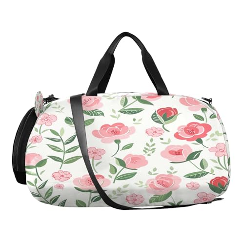 YETTASBIN Sport Travel Duffel Bag for Girls Boys, Cute Flower Large Waterproof Weekender Overnight Bag, Detachable Shoulder Strap Gym Bag with Shoe Compartment & Wet Pocket2
