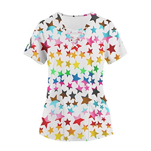 OIOLOYJM Printed Scrub Tops Women Short Sleeve V Neck Plus Size Scrubs for Womens Nursing Uniforms Shirts with Pockets