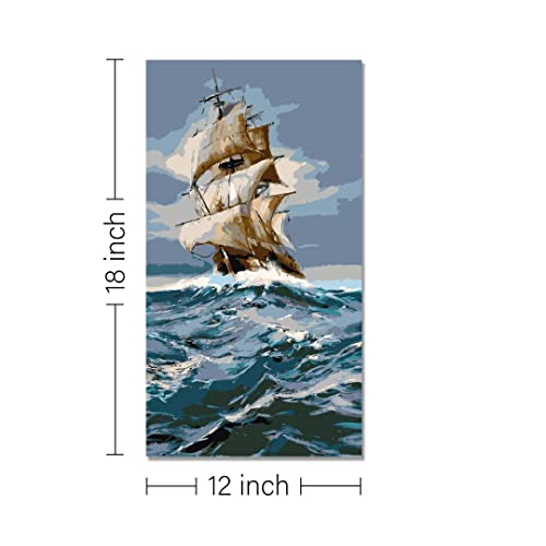 Image of RANGOLI 100% Cotton Stretched Canvas Painting 400 GSM, Framed Sailboat Canvas Abstract Wall Art for Living Room, 3D Paintings for Wall Decor (12 x 18 Inch With Frame)