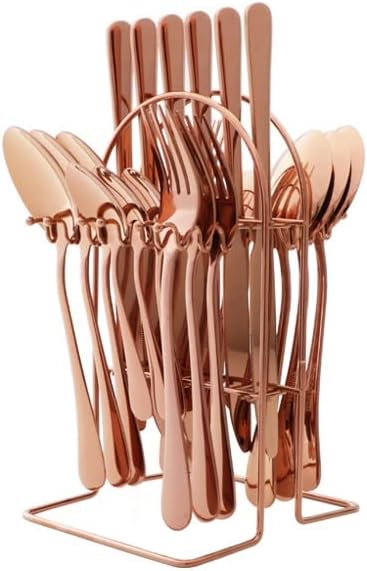Silverware Set with Holder, Premium Stainless Steel Tableware - Mirror Polished Flatware Cutlery - Include Knife, Fork, Spoon, Dishwasher Safe, Nice Gift Set (Rose Gold)