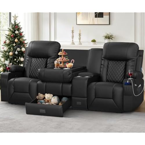 YONISEE Loveseat Recliner Sofa with Flip Backrest Design, 3 Seat Reclining Sofa with Storage Console, Drawer, USB Ports, 2 Cell Phone Holder, Loveseat Recliner Couch for Living Room