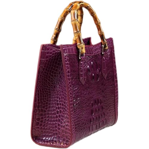 Crocodile Pattern Leather Women's Bag Real Bamboo Top-Handle Satchel Handbags Portable Tote Bag Shoulder Messenger Bags4