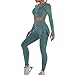 Dihope Conjunto Deportivo para Mujer 2 Piezas Top Corto de Manga Larga de Running Pantalones de Cintura Alta Elásticos Leggings de Fitness sin Costuras para Yoga Gimnasio Trotar，Verde Oscuro，M