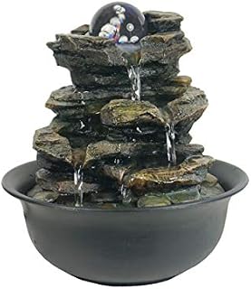 Heart of Nature Indoor Water Fountain with LED Light AND Colour Changing Spinning Ball | 3 Pin UK Plug and USB Included