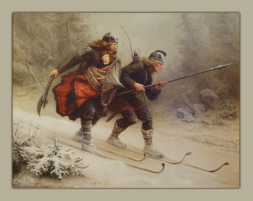 Ski Birchlegs traversant la montagne affiche toile Knud Bergslien 60x90
