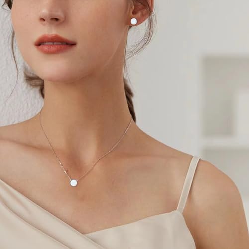 KristLand - S925 Sterling Silver Round Opal Necklace for Women Dainty Simple Minimalist Heart Pendant Chain for Women Gift Round Opal White by KristLand - Used condition - Image 3