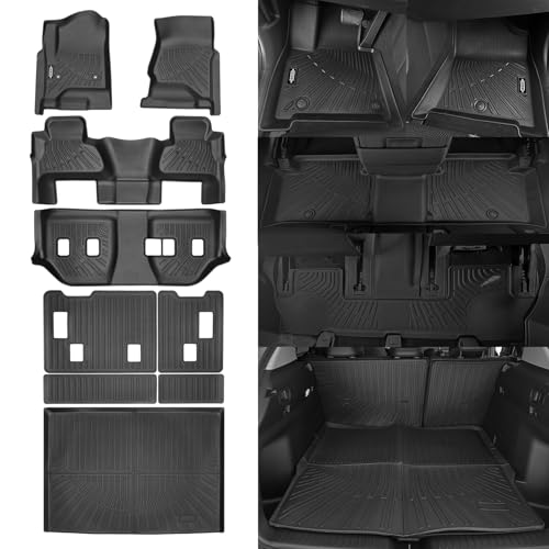 NQOQN Custom Fit Floor Mats for 2015-2020 Chevrolet Suburban/GMC Yukon XL 8 Seats 2nd-Row Bench Seat All Weather TPE Floor Liners & Trunk Mat & Backrest Protectors Full Set Interior Accessories