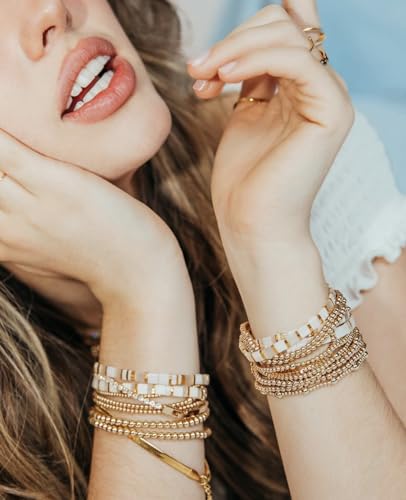 Image of KELITCH Women Stretch Bracelets Mixed Tila Seed Beaded Bracelets Lucky Jewelry for Women Lovers