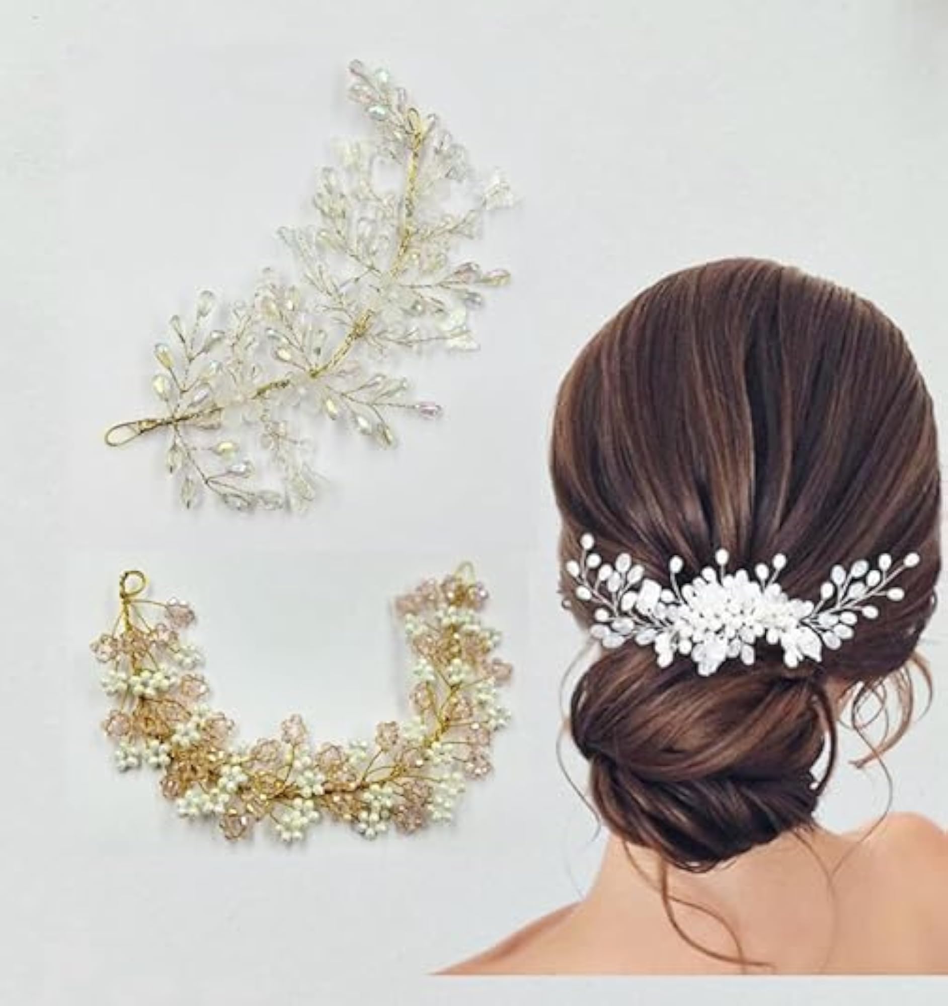 Elegant Crystal Bridal Hair Vine Clip, Wedding Pearl Accessory