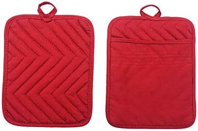Anyi Pot Holders and Oven Mitts 7" X 9" Heat Resistant Cotton Pocket Pot holder Set Feature of Non Slip Kitchen Hot Pad Oven Mitts, 3-pack, Red