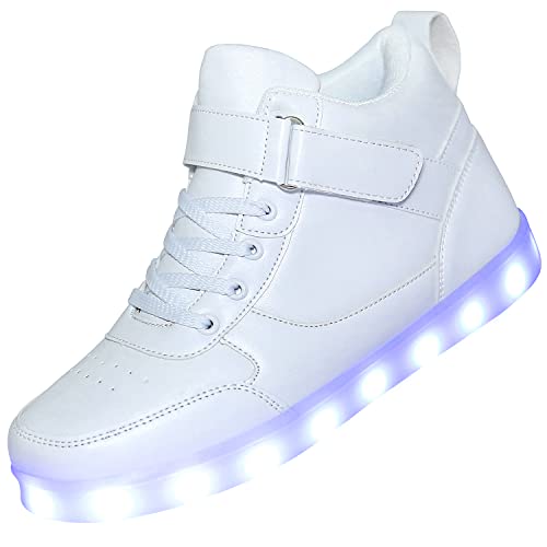 LakeRom Kids Light up Shoes Led Sneakers USB Charging Flashing Trainers for Boys Girls High Top Sneakers White37N