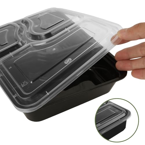 YOUNTHYE 50PCS Disposable Meal Prep Containers 3 Compartment Food Prep Containers with Lids 30oz Plastic Bento Box Lunch Containers Stackable Meal Prep Containers Bulk for Microwave, Freezer Safe - Image 5