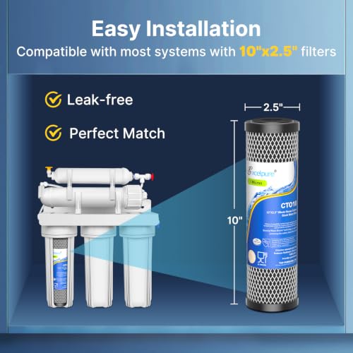 Image of EXCELPURE 1 Micron 10 inch x 2.5 inch Whole House CTO Carbon Water Filter Cartridge Replacement for Home Countertop System, Dupont WFPFC8002, WFPFC9001, FXWTC, SCWH-5, WHEF-WHWC, WHCF-WHWC, CTO10, T01, 2PACK