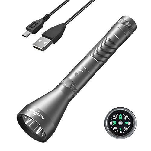 PEETPEN Lampe de poche Rechargeable USB Puissante avec Boussole, étanche Lampe Torche pour le camping, la randonnée et les urgences
