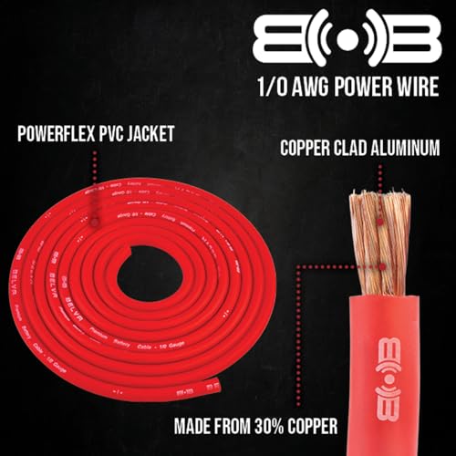 Image of Belva True 1 /0 Gauge AWG Premium CCA Dual Amplifier Wiring Kit Without RCA Cable - BPK0D RED