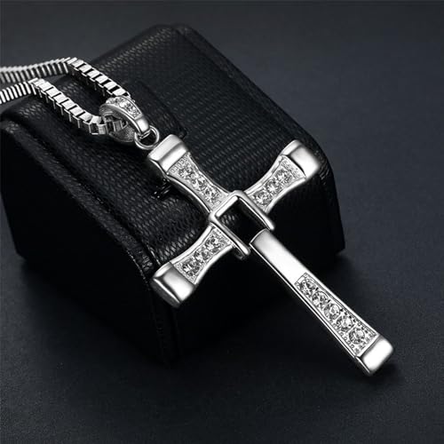 Cross Necklace for Men, Cross Pendant Necklace Stainless Steel Chains Sterling Silver Necklace Men's Cross Chain Jewelry Link Chain for Boys Fast and Furious2