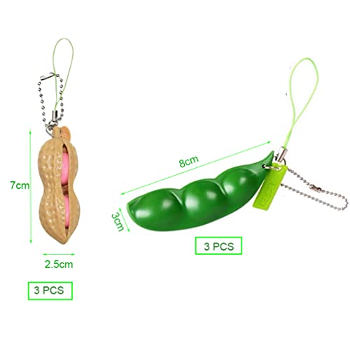 Guoguonb 6 PCS Anti-Stress Entlastende Squeeze Toys Bean Bohne Anhänger Schlüsselanhänger Toys Squeeze Lustige Gadgets Reduziert Angst und Stress für Geschenke