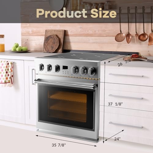 36" Professional Electric Range With Cooktop 5 Burners Dual Center Element With 7 Cooking Power Options, 6 Cu. Ft. Freestanding Convection Oven for Kitchen and Commercial, Sliver