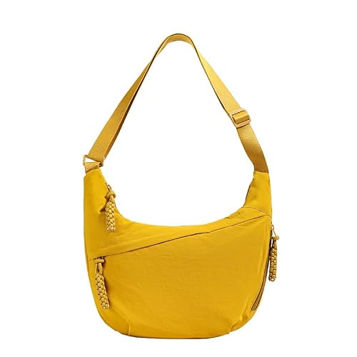 Image of LOCCY Crescent Bag for Women, Nylon Crescent Crossbody Bags Half Moon Bag Dumpling Bag Hobo Shoulder Bag Multi Pockets with Adjustable Strap for Travel Shopping Work (Yellow)