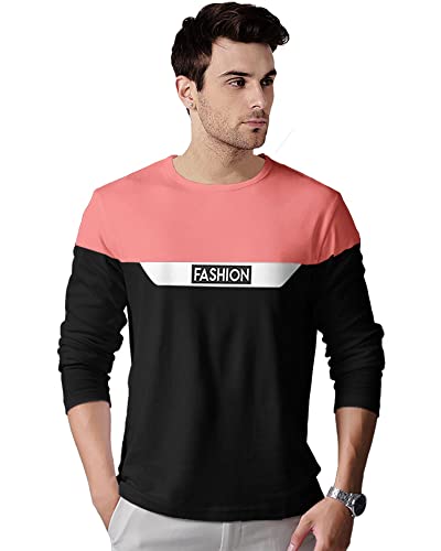 Image of EYEBOGLER Men's Trendy Round Neck Full Sleeves Colourblocked Regular Fit T-Shirt