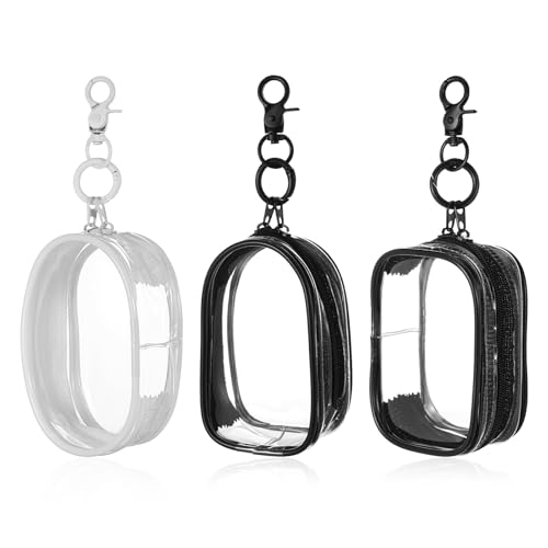 3 Pcs Clear Pouch Keychain, Small Clear Figure Display Bag with Keychain, Portable Mini Makeup Bag for Purse, Small Doll Storage Hanging Figure Storage Case Pouch for Show Blind Boxes Mini Figures