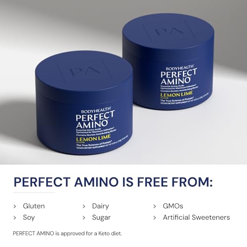 Image of BodyHealth PerfectAmino - BCAA and EAA Powder for Pre and Post Workout - Amino Acid Energy Drink for Men and Women to Support Lean Muscle and Recovery - Lemon Lime - 20 Servings
