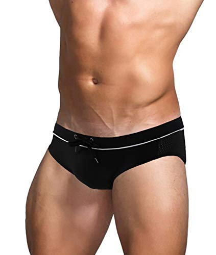 MIZOK Men's Sexy Low Rise Swim Briefs Stripe Swimming Bikini Swimsuit2