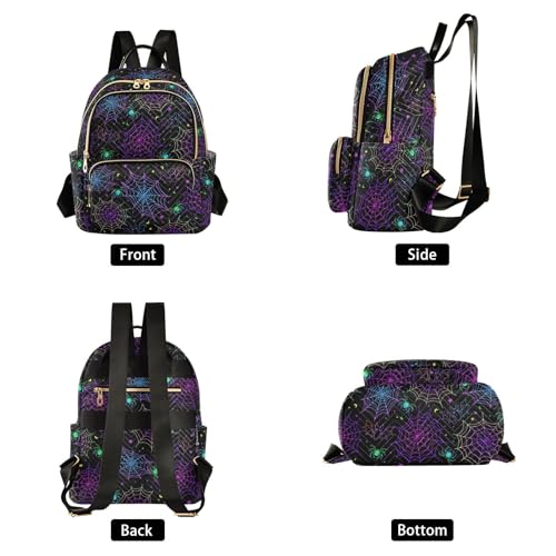 Image of Women Fashion Backpack Purse Goth Bat Spider Web Rucksack, M | Casual Lightweight Quilted Daypack Ladies Bag for College Travel Work