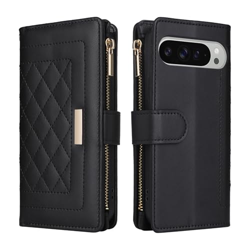 Protection Google Pixel 10 Pro XL portefeuille cuir noir fentes cartes rabat