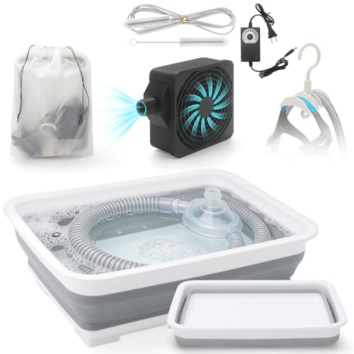9 Pack CPAP Cleaning Kit for CPAP Machine Hose and Mask - CPAP Supplies with Collapsible Wash Basin 7ft Tube Cleaning Brush Double Tube Holder Hanger & Storage Bag for ResMed 22mm & 15mm Tubing