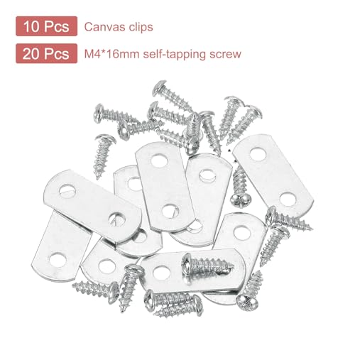 Image of uxcell 10 Pcs 0 /0 Flush Canvas Clips, Picture Framing Mirror Clips Z Shape Canvas Painting Mounting Clips with 2 Mounting Holes with Screws, Silver